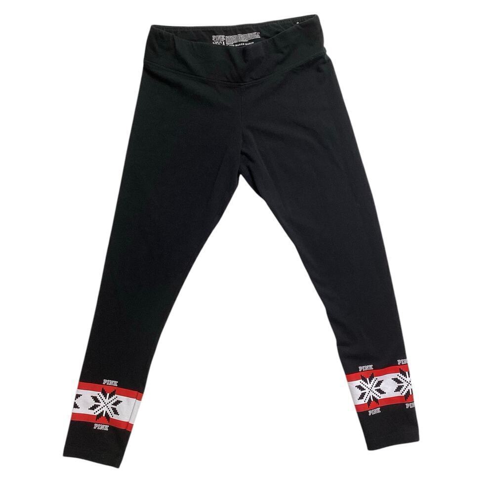 Victoria's Secret Pink Limited Edition Flat Yoga Legging Snowflake Color Black L